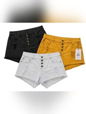 Billabong Buttoned Up Shorts Bundle Mustard- NWT, Pale Blue/White, Black Size 30